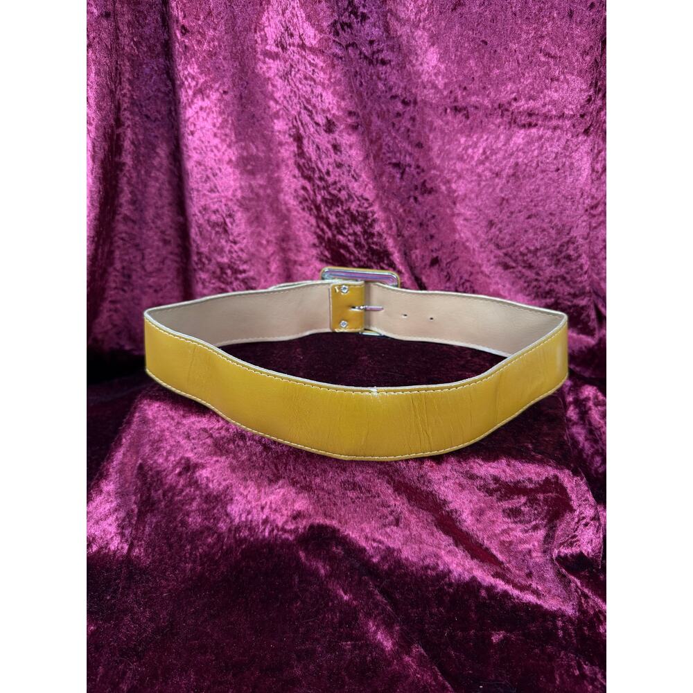 Vintage 1980s Leather Waist Belt Dark Mustard Yellow Accessories By Pearl Medium - Picture 5 of 5
